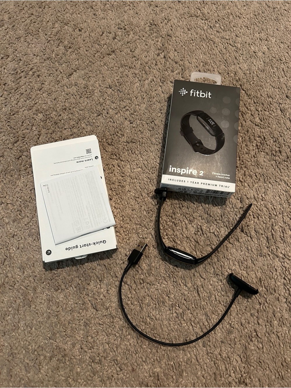 fitbit Inspire 2 Fitness Tracker with Black Charging Cable and Box